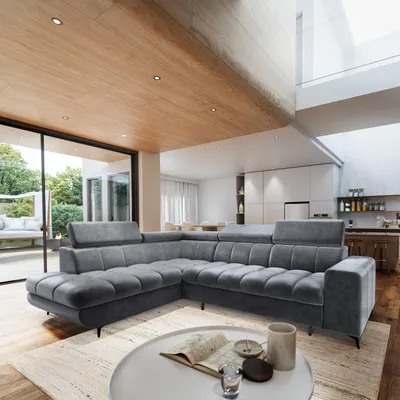 Produktbild von Masseno Ecksofa MORIVA L-S mit Schlaffunktion L-Form, Sofa mit Bettkasten, Wohnzimmersofa, Couch, Soffa, Bettsofa, Couchgarnitur- Grau, MONOLITH 85