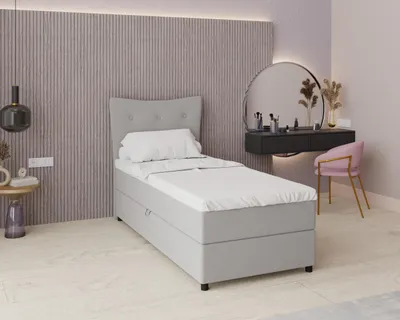 Produktbild von Boxspringbett, 90cm x 200cm, Grau, mit Bettkasten, Matratze und Topper, Einzelbett, NEVADA, Panda Möbel