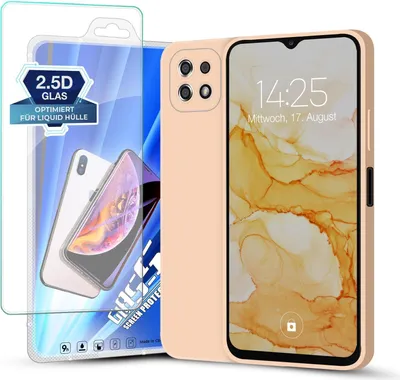Produktbild von Hülle für Samsung Galaxy A22 5G mit 9H Displayglas Displayschutz Plus Case Cover Bumper Silikon Softgrip Schutzhülle Farbe: Rosa