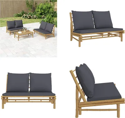 Produktbild von vidaXL Gartenbank mit Dunkelgrauen Kissen Bambus - Gartenbank - Gartenbänke - Garten Sitzbank - Outdoor Sitzbank