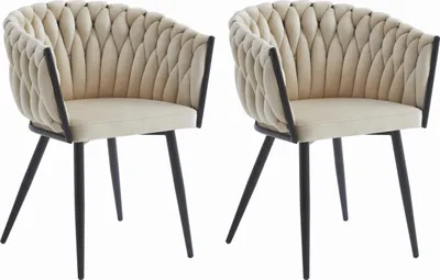 Obrázok produktu pre Kreslo ARONA béžové zamatové čalúnené s podrúčkami čierne kovové nohy, rozmery 61x79x55 cm, do obývačky, jedálne, 2 kusy, nosnosť do 110 kg