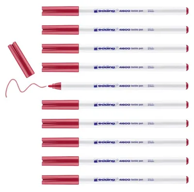 Produktbild von edding 4600 Textilstift - karmin-rot - 10 Stück - Rundspitze 1 mm - Textilstifte