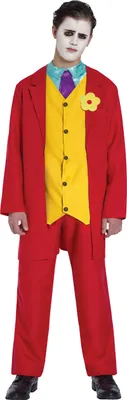 Immagine prodotto di Mr Smile Costume Halloween Happy Trickster Tuta rossa Gilet giallo Colore Gioca Smile Divertente Giullare Carnevale Tema Horror, Taglia: 14 - 16 anni Colore: Rosso