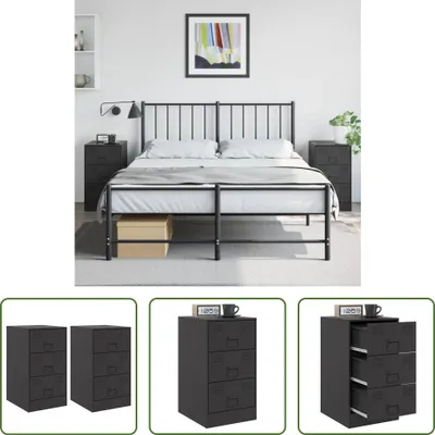 Produktbild von The Living Store Nachttische 2 Stk. Schwarz 34,5x39x62 cm Stahl