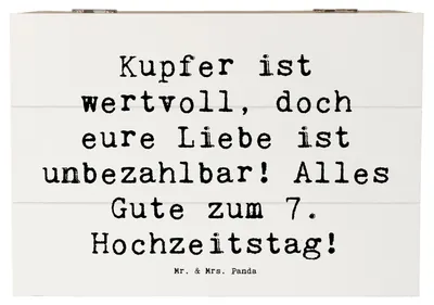 Produktbild von Mr. & Mrs. Panda Geschenkbox Spruch 7. Hochzeitstag Kupferhochzeit 22 x 15 cm - Weiß - Geschenk, fotobox, Heiraten, Liebe und Zusammenhalt, Geschenke, Heirat, Ehefeier