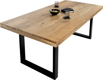 Produktbild von Esstisch Akazie Natur 240 x 100 cm massiv gerade Tischkanten U-Gestell schwarz RIO