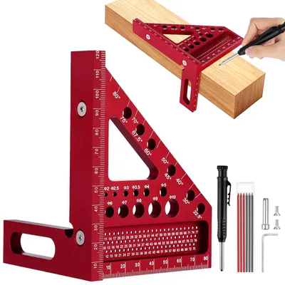 Produktbild von 3D Winkelmesser Aluminium, verstellbar 22,5-90°, 120 mm, mit Positionierungshilfe für Holzarbeiten