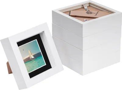Produktbild von 5x weiß 4 "x 4" 3D Box Fotorahmen mit schwarzem 2 "x 2" montieren - stehend hängend handwerk schattenbild display - von nicola frühling