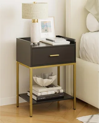 Immagine prodotto di Comodino moderno nero a 3 livelli con cassetto e ripiano