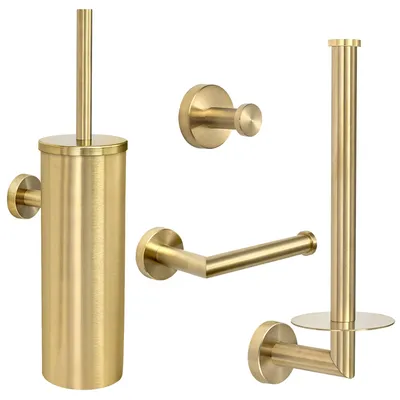 Produktbild von VDN Stainless Toilettenzubehör Set gold 4-teilig - Gebürsteter Edelstahl