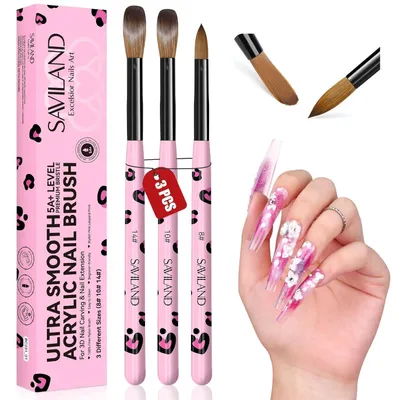 Produktbild von Acryl Pinsel Set 3 Stück für Nailart & Nagelverlängerung, Nylon, Größe 8/10/14, Rosa Leopard Design