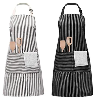 Produktbild von 2 Stück Schürze,VerstellbareBaumwolle Leinen Kochschürze Wasserdicht Verstellbare Küchenschürze mit Taschen Damen und Männer zum Kochen oder Backen beige