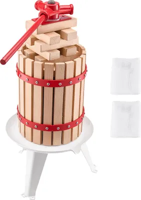 Immagine prodotto di SucceBuy Torchio manuale per frutta con cesto in legno, 6 litri, ideale per la produzione di vino e succhi di frutta