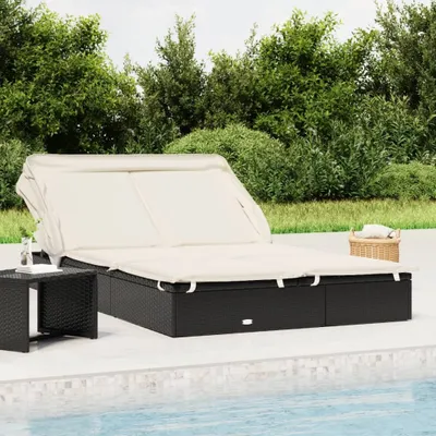Obrázek produktu pro The Living Store Lehátko pro 2 osoby se stříškou černé 213x118x97 polyratan