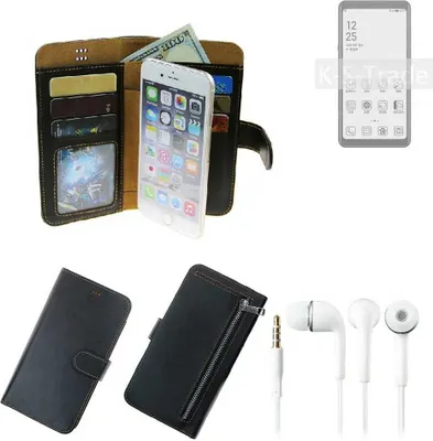 Produktbild von TOP SET Handy Hülle Schutz Hülle kompatibel mit HiSense A5  schwarz aus Kunstleder + Kopfhörer Smartphone Tasche vollwertige Geldbörse