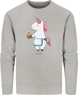 Produktbild von Mr. & Mrs. Panda Bio Baumwoll Pullover Einhorn Muffin Größe S - Heather Grey - Geschenk, Grüße, Sustainable, Liebesgrüße, Geburtstag, Pulli, Unicorn, Sweatshirt, Sweater