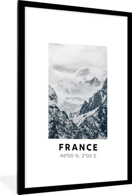 Produktbild von MuchoWow® Gerahmtes Poster Frankreich - Berge - Schnee 60x90 cm - Poster mit Schwarzem Bilderrahmen Wandposter Rahmen Foto Bilder - Dekoration - Wandposter Wohnzimmer - Hochwertig