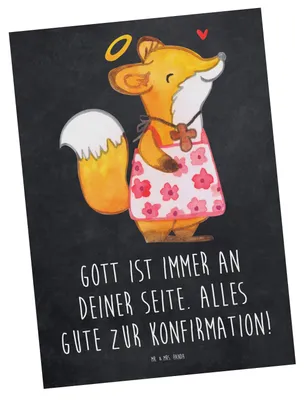Produktbild von Mr. & Mrs. Panda Postkarte Fuchs Konfirmation Mädchen - Kreidetafel - Geschenk, Ansichtskarte, Alles Gute, Gott, Fotokarte, Postkarten, Kommunion, Grußkarte, Gläubig