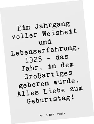 Produktbild von Mr. & Mrs. Panda Postkarte Spruch 1925 Geburtstag - Weiß - Geschenk, Grußkarte, Ansichtskarte, Vintage, Fotokarte, Postkarten, Jubiläum, Geburtstagsgeschenk für Jahrgang