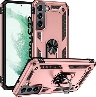 Immagine prodotto di Custodia per Samsung Galaxy S23 robusta a doppio strato, protezione militare con supporto ad anello e supporto Oro rosa