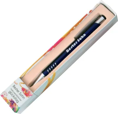 Produktbild von Kugelschreiber Blau Silber Text Beschriftung Geburtstag Vatertag Muttertag Bester Sohn