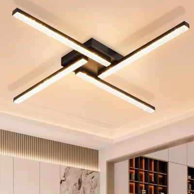 Obrázek produktu pro ZMH LED stropní světlo černé 20W teplé bílé stropní svítidlo 3000K 56,6 cm moderní křišťálový kov pro ložnici obývací pokoj předsíň kuchyň