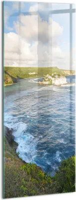 Produktbild von Designer Glasbild - Wandbild - Glas Bild - 50x125 cm - Strandklippe Und Meereswellen