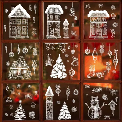 Produktbild von Fensterbilder Weihnachten 150 Stück PVC Selbstklebend Statisch Ablösbar Wiederverwendbar Weiß