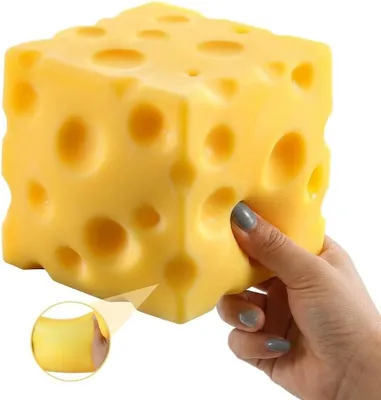 Productafbeelding van Squeeze kaasblokjes squishy - Zacht knijpspel in geel - Drukken - Trekken en kneden - Bureau - Pendelen - Pauze