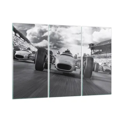 Produktbild von Bilder auf glas - 3 Teile - Formel 1 Schwarz und Weiß - 105x70cm - Glasbilder - Wandbilder - Bilder - zum Aufhängen bereit - Wanddekoration aus Glas - Glas Bilder - Wandbild auf Glas - GCE105x70-4127