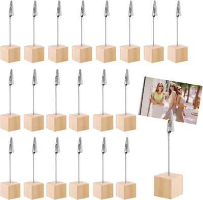 Imagen del producto de Soportes de madera para fotos con clips, paquete de 20 unidades, para fotos y tarjetas
