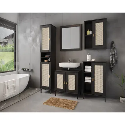Produktbild von Badmöbel Set 5-teilig in Kiefer massiv schwarz, WATFORD-69