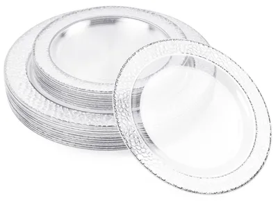 Productafbeelding van Transparante plastic borden met zilveren rand (40 stuks, afmetingen 20x26 cm en 20x19 cm)