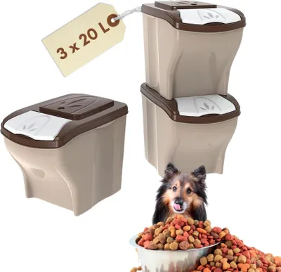 Produktbild von 3er Set Hundefutter Aufbewahrung Futtertonne Hund Futtereimer mit Deckel Hundefutter Box Katzenfutter Futterbox Hund Futtertonne Pferd Tierfutterbehälter Katze 60 L