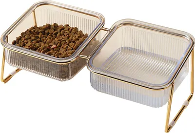Produktbild von Katzenfutterstation mit doppelter Schüssel - Rutschfeste Basis - Neigbar