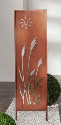 Produktbild von Dekoschild mit "Schilf"-Ausstanzungen, 117 cm hoch aus Metall in Rost Optik, Gartenpaneel, Gartenstecker, Gartendeko für Draußen