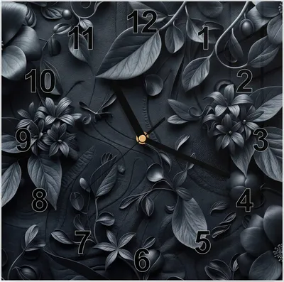 Produktbild von Wanduhr aus Glas mit Motiv Blumenmuster Dunkel- 30 x 30 cm - inkl. Aufhängesystem
