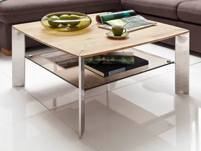 Produktbild von Couchtisch - Asteiche massiv - Metallgestell - 80 x 80 cm