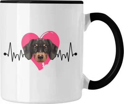 Produktbild von Trendation - Dackel Besitzer Tasse Geschenk Lustiger Spruch Geschenkidee Herzschlag Dackel (Schwarz)