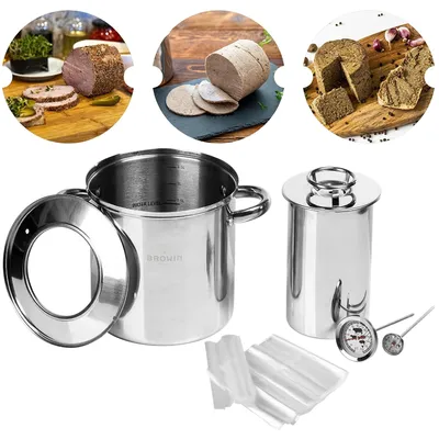 Produktbild von MIKONI Schinkenkocher | 1.5 KG | + TOPF MIT WASSSERMANTEL | +Thermometer + 20 x Einlegebeutel | Schinkenform, Schinkenmacher, Schinkenpresse