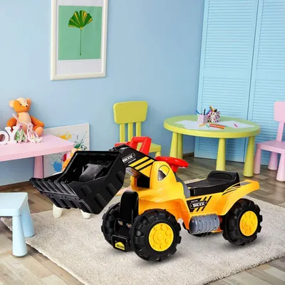 Produktbild von Kinder Sitzbagger, Bulldozer zum Sitzen, elektrischer Trettraktor mit Schaufel (ohne Batterie), realistisches Fahrerlebnis mit Hupe, geeignet für Kinder ab 3 Jahre, gelb