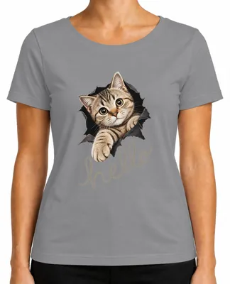 Imagen del producto de Camiseta para mujer con estampado "Hola, gatito lindo", diseño sarcástico, color gris, talla L
