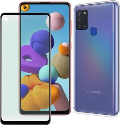 Produktbild von Muvit Pack Samsung Galaxy A21s Case And Tempered Glass Silicone Handyhülle Durchsichtig,Schwarz  Durchsichtig,Schwarz One Size