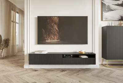 Produktbild von Selsey VELDIO - TV-Hängeboard mit offenem Fach, Schwarz 175 cm
