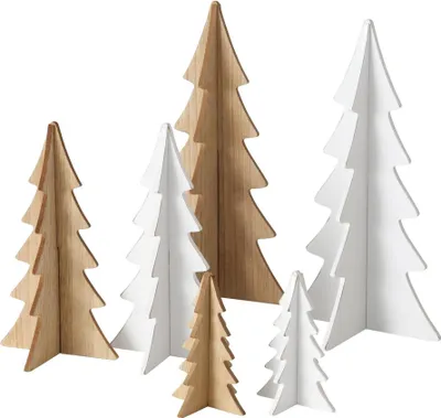 Produktbild von Boltze Home Weihnachtsbaum Dekoration 3D Set aus 3 Holz Braun Weiß
