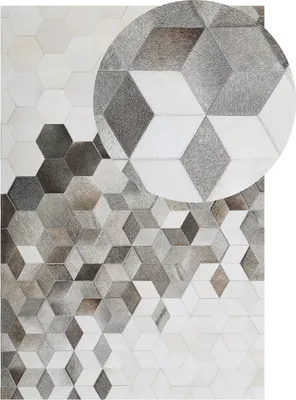 Produktbild von BELIANI Teppich Leder Grau Weiß 140 x 200 cm Geometrische Struktur