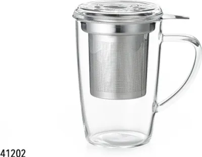 Produktbild von Kräuterteetasse "Britta" Glas mit Edelstahlsieb, 0,35 l 3-teilig