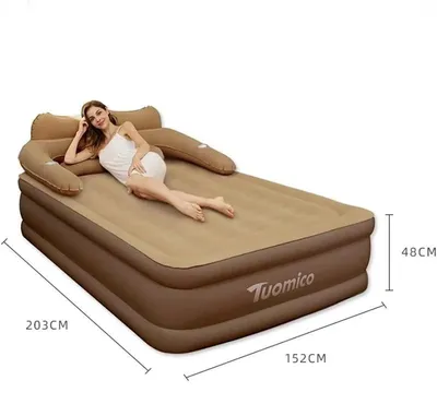Zdjęcie produktu dla Materac dmuchany – łóżko powietrzne dla 1–2 osób – 152×203×48 cm – wbudowana pompa – samonapełniający się – materiał EVA – do biwakowania i do domu