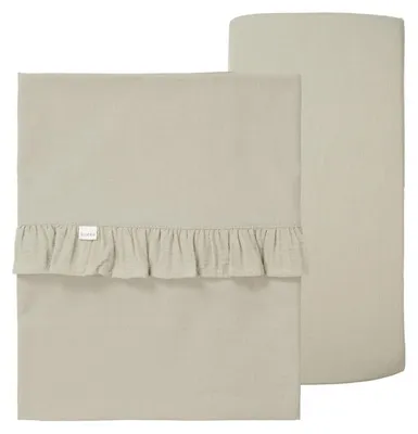 Produktbild von Koeka Faro Ruffle Set Wiege - Laken und Spannbettlaken - Sage