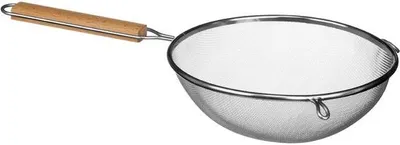 Image de Passoire de cuisine avec manche en bois, 24,5 cm, acier inoxydable naturel